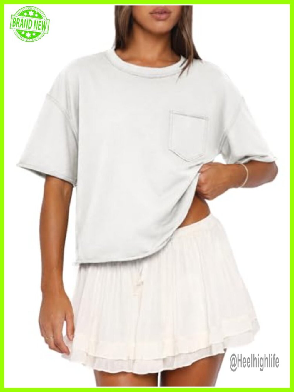 Women's Oversized Crop Top Short Sleeve Tee Workout Gym Casual